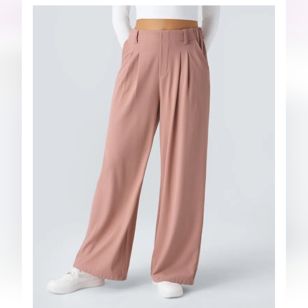 HALARA Wide Leg Pleated Pants in Dusty Rose - Picture 3 of 3